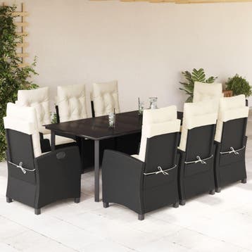 vidaXL 9-delige Tuinset poly rattan zwart, Verzenden, Nieuw, Tuinset