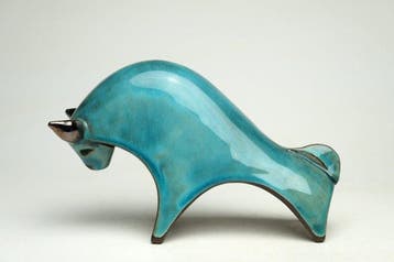 Urszula Despet - sculptuur, Blue Bull - 10 cm - Keramiek
