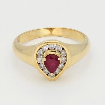Ring - 18 karaat Geel goud Robijn - Diamant, Nieuw