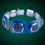 Blauwe Agaat en Grijze Agaat - 925 zilveren armband -, Antiek en Kunst