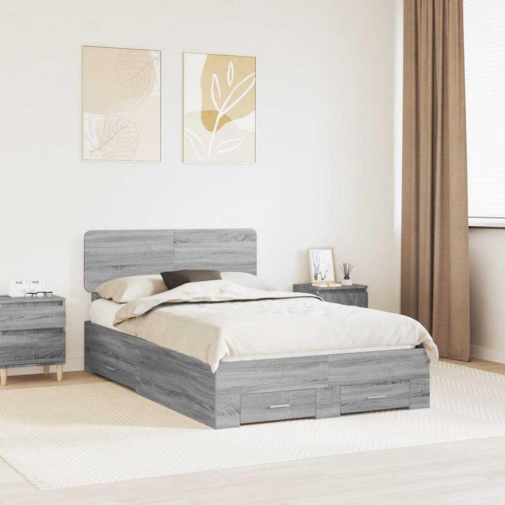 vidaXL Bedframe met hoofdeinde Grijs Sonoma 120 x 200 cm, Huis en Inrichting, Slaapkamer | Bedden, Nieuw, Verzenden