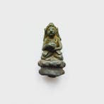 Oud-Indochinese Brons XS Zittende Bedelende Boeddha Kraal