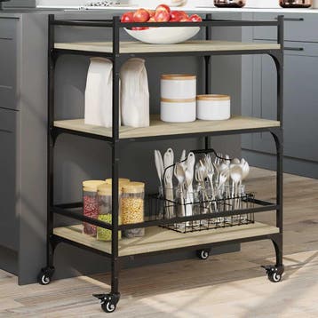 vidaXL Keukentrolley 65x40x86,5 cm bewerkt hout sonoma, Huis en Inrichting, Verzenden, Nieuw