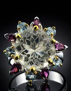 Améthyste - Argent - Bague - Floral Halo