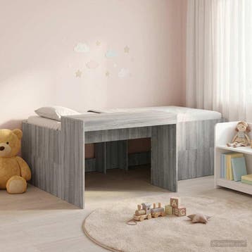 vidaXL Kinderhoogslaper met bureau Grijs Sonoma Bewerkt hout, Huis en Inrichting, Slaapkamer | Bedden, Verzenden, Nieuw