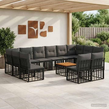 vidaXL Buiten bank set 13 st Zwart en Donker Grijs Polyester, Verzenden, Nieuw
