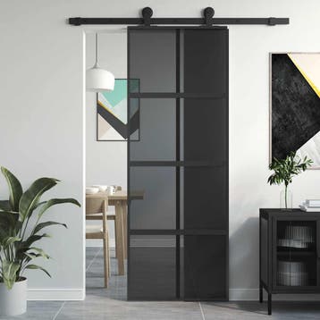 vidaXL Schuifdeur 76x205 cm gehard glas en aluminium zwart, Verzenden, Nieuw