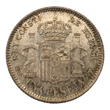 Spanje. 1 Peseta Alfonso XIII 1904 Madrid Variante Ø, Postzegels en Munten