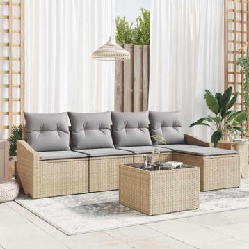 vidaXL Bankstel 6 st Beige en Lichtgrijs poly rattan, Verzenden, Nieuw