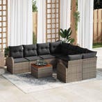 vidaXL Tuinbank Set met kussen 9 pcs Grijs poly rattan, Verzenden