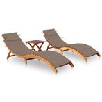 vidaXL Ligbedden 2 st met tafel en kussens massief, Tuin en Terras, Verzenden, Nieuw