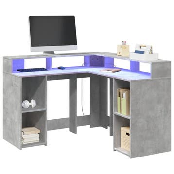 vidaXL Bureau met LED-verlichting 130x130x91 cm hout, Huis en Inrichting, Verzenden, Nieuw