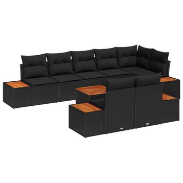 vidaXL Tuinbank Set 9 st Zwart Poly rattan, Tuin en Terras, Verzenden, Nieuw