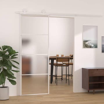 vidaXL Schuifdeur 76x205 cm mat ESG-glas en aluminium wit, Verzenden, Nieuw
