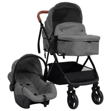 vidaXL Kinderwagen 3-in-1 staal lichtgrijs en zwart, Verzenden