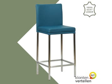 Leren barkruk Break laag - Hermes Turquoise (blauw) - Poten, Ophalen of Verzenden