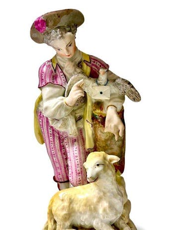 Meissen - Figurine - Schäfer mit Brieftaube - Porcelaine, Antiek en Kunst