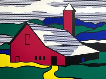 (after), Roy Lichtenstein - Red Barn II - Silkscreen -, Antiek en Kunst