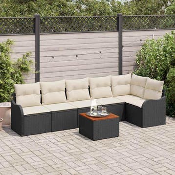 vidaXL Tuinbank Set 7 st Zwart poly rattan, Verzenden, Nieuw