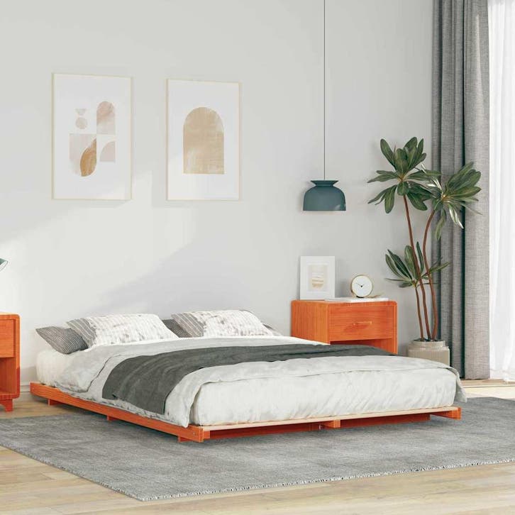 vidaXL Bedframe Wasbruin 140 x 220 cm Massief grenenhout, Huis en Inrichting, Slaapkamer | Bedden, Nieuw, Verzenden