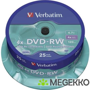 Verbatim DVD-RW 4X 25st. Spindle, Computers en Software, Beschrijfbare discs, Verzenden, Nieuw