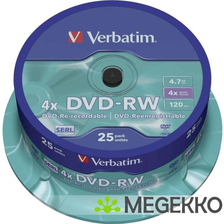 Verbatim DVD-RW 4X 25st. Spindle, Computers en Software, Beschrijfbare discs, Nieuw, Verzenden