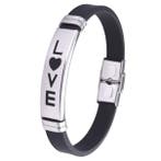 Fako Bijoux - Armband - RVS Siliconen - 20cm - LOVE - Zwart, Handtassen en Accessoires, Armbanden, Verzenden, Nieuw