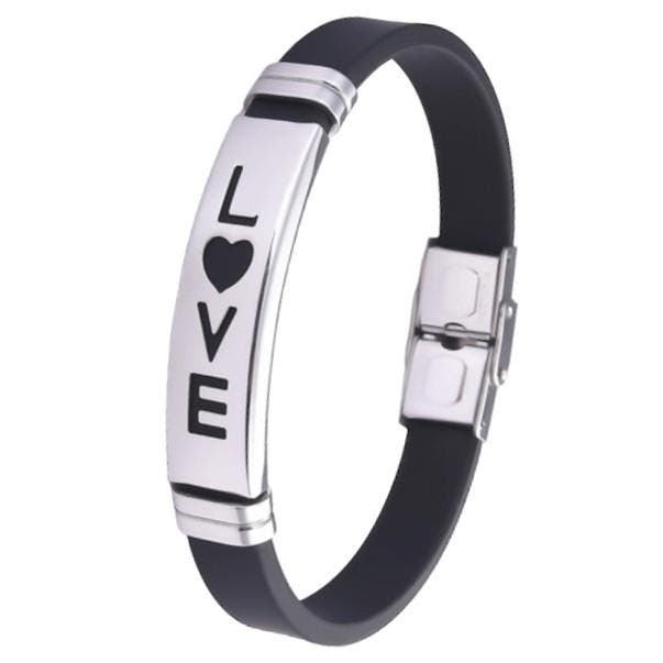 Fako Bijoux - Armband - RVS Siliconen - 20cm - LOVE - Zwart, Handtassen en Accessoires, Armbanden, Verzenden