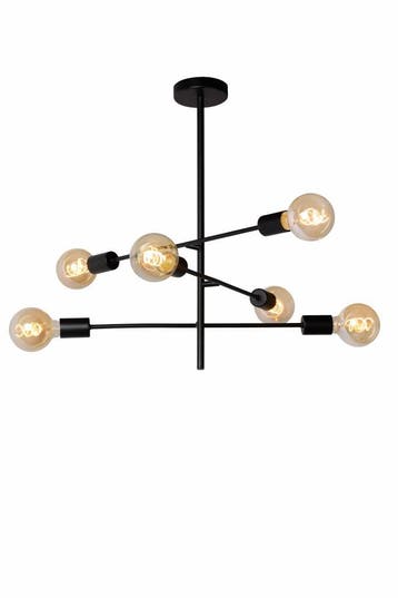 Hanglamp  Lucide LESTER - Plafonnière - 6xE27 - Zwart -, Verzenden, Nieuw