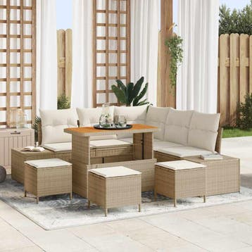 vidaXL Tuinbank Set 9 st Beige Poly rattan, Verzenden