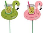 Bijsteker Flamingo Groen Roze 7.5x7 cm pak 12 stuks, Nieuw