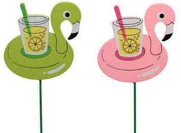 Bijsteker Flamingo Groen Roze 7.5x7 cm pak 12 stuks, Nieuw