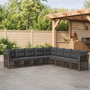 vidaXL Tuinbank Set 9 st Grijs poly rattan, Verzenden, Nieuw