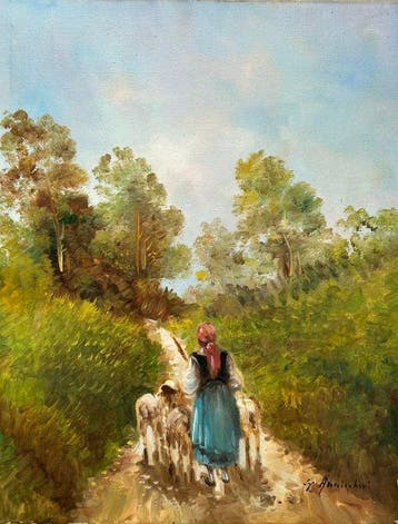 Giuseppe Annicchino (XX) - La pastorella ed il suo gregge, Antiek en Kunst