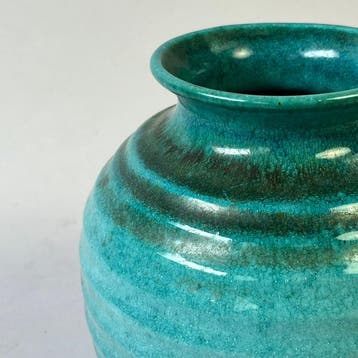 Vase - Art déco - « bleu sarcelle » vase côtelé - Céramique, Antiquités & Art