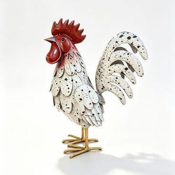 sculptuur, Decorative Iron Rooster Figurine – Large Artistic