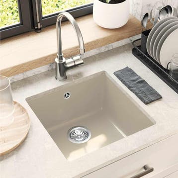 vidaXL Wasbak 80% Kwarts en 20% Hars 430 x 460 mm Beige, Verzenden, Nieuw