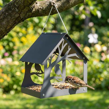 vidaXL Hangend vogelvoederhuisje Staal Antraciet, Verzenden, Nieuw