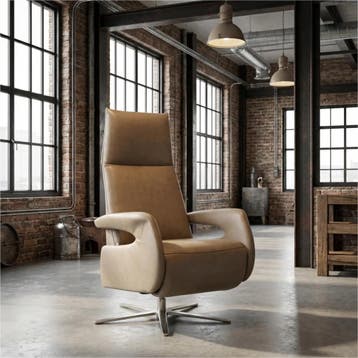 Leren relaxfauteuil Note - Granada Taupe (taupe/bruin) -, Nieuw, Ophalen of Verzenden, 50 tot 75 cm, Industrieel, Modern
