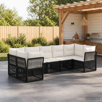 vidaXL Tuinbank Set 7 st 7-Aantal zitplaatsen Zwart poly, Verzenden, Nieuw