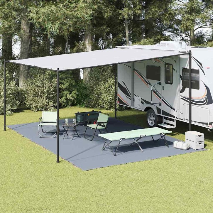 vidaXL Tenttapijt Blauw en Grijs 600 x 400 cm Polyetheen, Caravanes & Camping, Accessoires de tente, Envoi