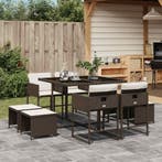 vidaXL 9-delige Tuinset met kussens poly rattan bruin, Verzenden, Nieuw, Tuinset