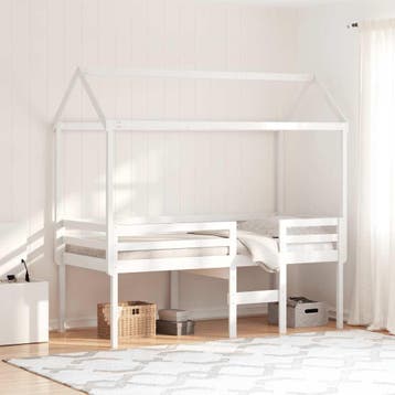vidaXL Hoogslaper met dak massief grenenhout wit 90x190 cm, Verzenden