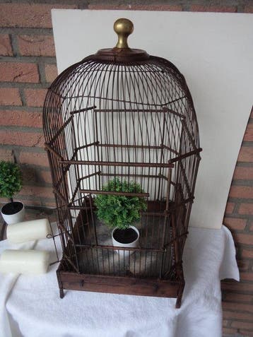 Antiek Vogelkooi - Hout - Vol houten vogel kooi