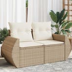 vidaXL Tuinbank 2-zits met kussens poly rattan beige, Verzenden, Nieuw