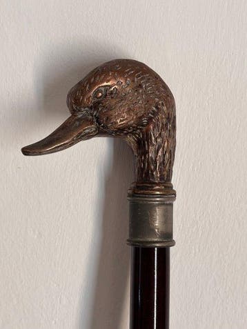 Mid-Century Walking Stick – Sculptural Duck Head – Mahogany