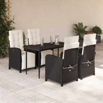 vidaXL 5-delige Tuinset met kussens poly rattan zwart, Verzenden, Nieuw, Tuinset