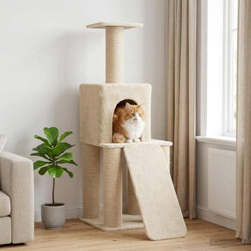 vidaXL Kattentoren met sisal krabpalen Crèmekleurig 146 cm, Dieren en Toebehoren, Verzenden, Nieuw