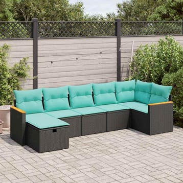 vidaXL 7-delige Loungeset met kussens poly rattan zwart, Verzenden, Nieuw, Loungeset