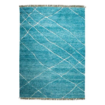 HKLIVING Handgeknoopt Wollen Vloerkleed Turquoise, Verzenden, Zo goed als nieuw, Beige, Eclectisch